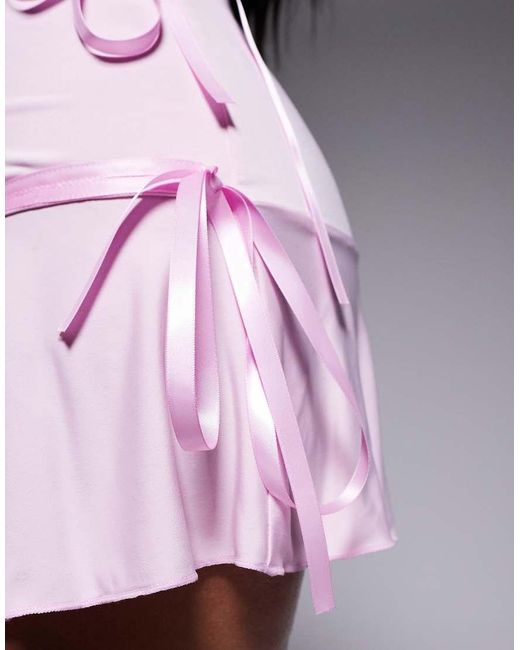 I.AM.GIA Purple Arly Slinky Bandeau Contrast Satin Ribbon Trim Asymmetric Hem Mini Dress