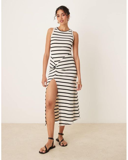 ASOS Natural Sleeveless Stripe Twist Maxi Dress