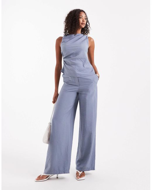 ASOS Blue Asymmetric Textured Twist Detail Top Co-ord