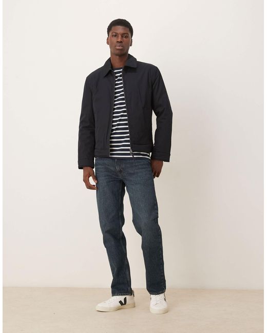 Mango Blue Cotton Mix Harrington Jacket for men
