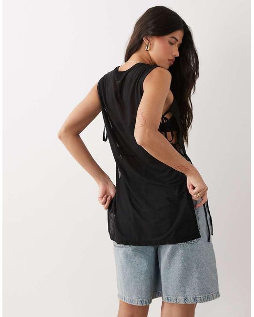 ASOS Black Sleeveless Sheer Longline Top