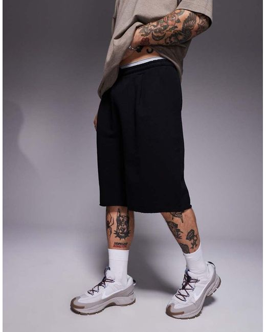 Pantalones Cortos Negros De Corte Alargado Extragrande De ASOS de hombre de color Black