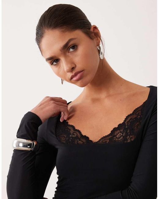 ASOS Black Long Sleeve Top With Lace Inserts