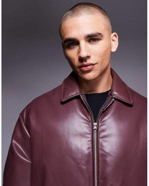 ASOS Purple Faux Leather Bomber Jacket for men