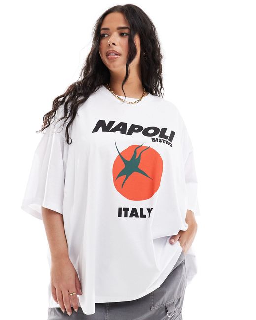 ASOS White Asos Design Curve Oversized T-shirt With Napoli Tomato Graphic
