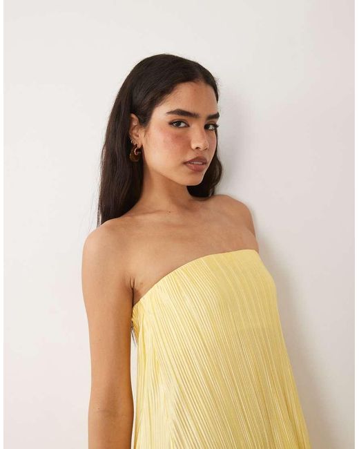 ASOS Natural Plisse Bandeau Trapeze Midi Dress