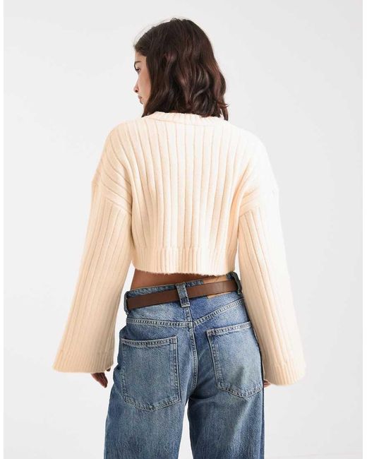 ASOS White Cropped Knit Jumper With Wide Rib