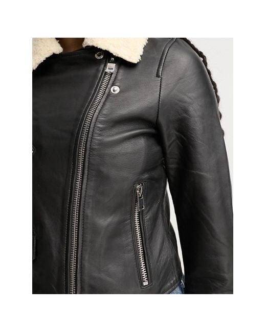 Bolongaro Trevor Shearling Collar Classic Leather Biker Jacket in Black |  Lyst