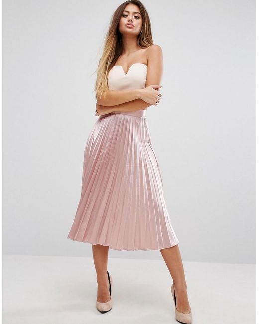 PrettyLittleThing Pink Satin Pleated Skirt