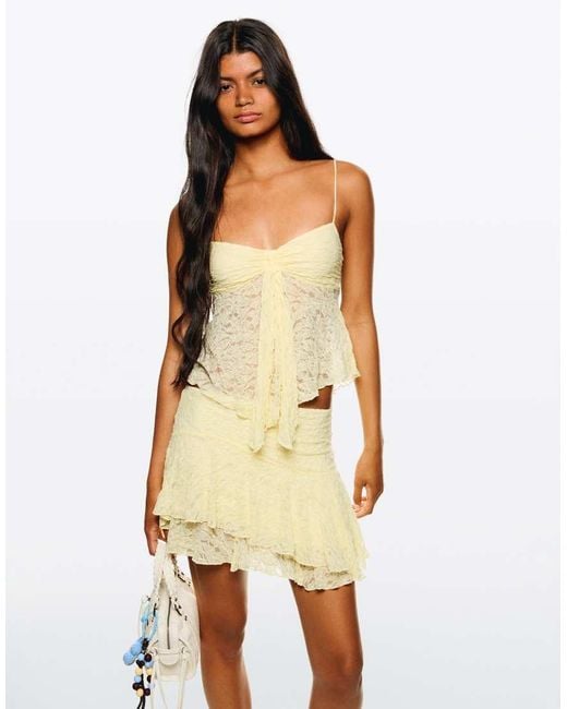 Bershka Yellow Strappy Lace Top