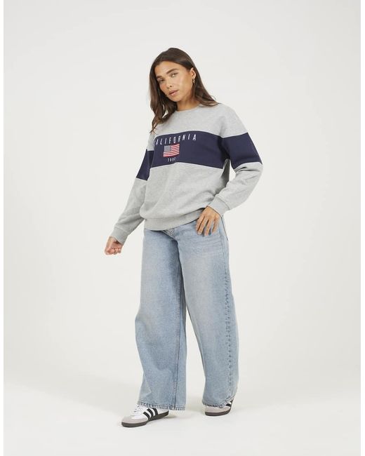 Brave Soul Blue Contrast Stripe Panel Crew Neck Sweatshirt