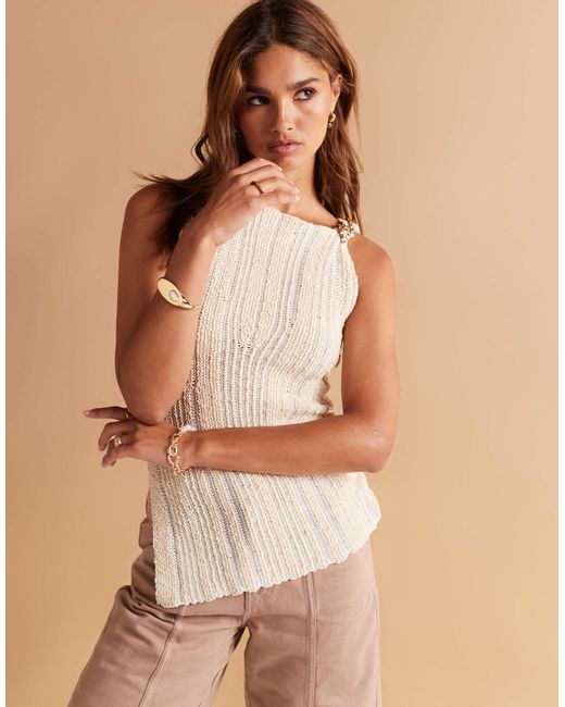 ASOS Brown Laddered Boucle Vest With Gold Trim