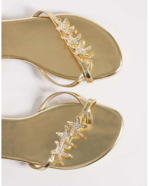 Public Desire Metallic Elina Strappy Flat Sandals With Sea Shells