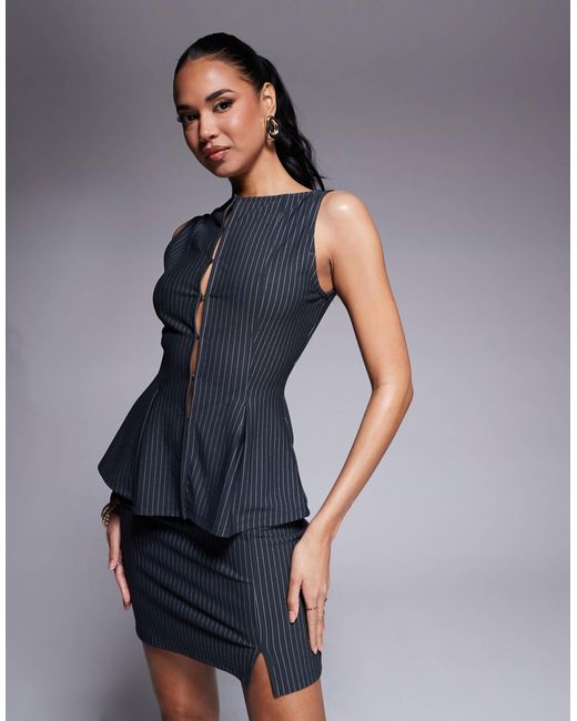 ASOS Blue Co-ord Hook And Eye Peplum Waistcoat Top