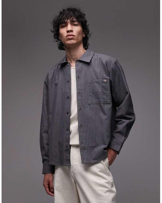 Dickies Gray Lima Pinstripe Oversized Shirt for men
