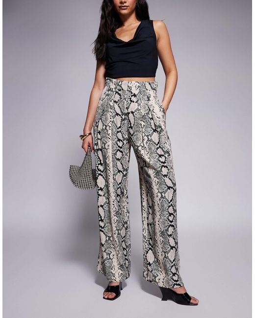 River Island Gray Snake Print Flare Trouser