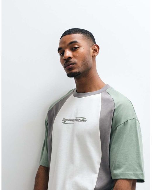 ASOS White Boxy Oversized Cut And Sew T-Shirt With Chest Graphic for men