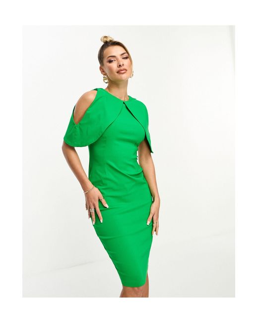 Vesper Green Cold Shoulder Bodycon Midi Dress