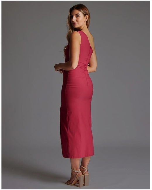 Vesper Red One Shoulder Midaxi Dress With Thigh Split