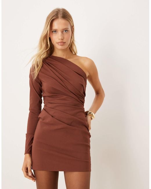 ASOS Natural One-shoulder Draped Mini Dress