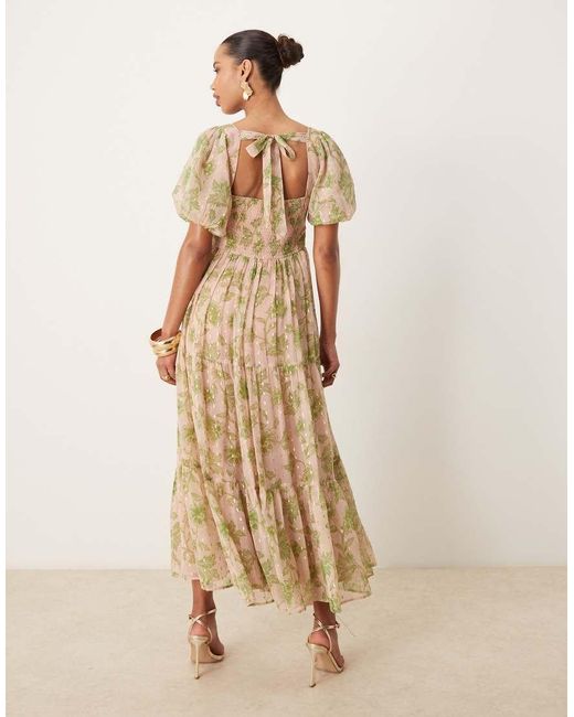 ANAYA Natural Floral Print Sweetheart Neck Midaxi Dress