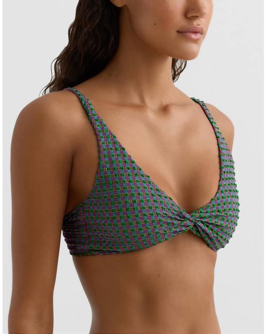 Oysho Green Gingham Halterneck Bikini Top