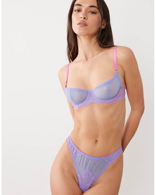 Dora Larsen Blue Eira Lace And Tulle Thong