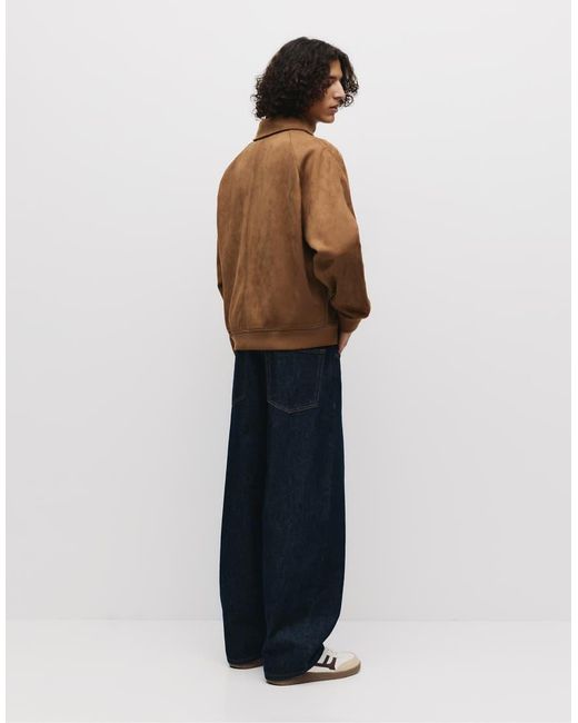 Pull&Bear Blue Faux Suede Trucker Jacket for men