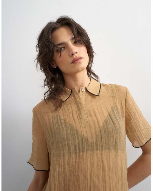 TOPSHOP Multicolor Crinkle Polo Shirt With Black Tipping