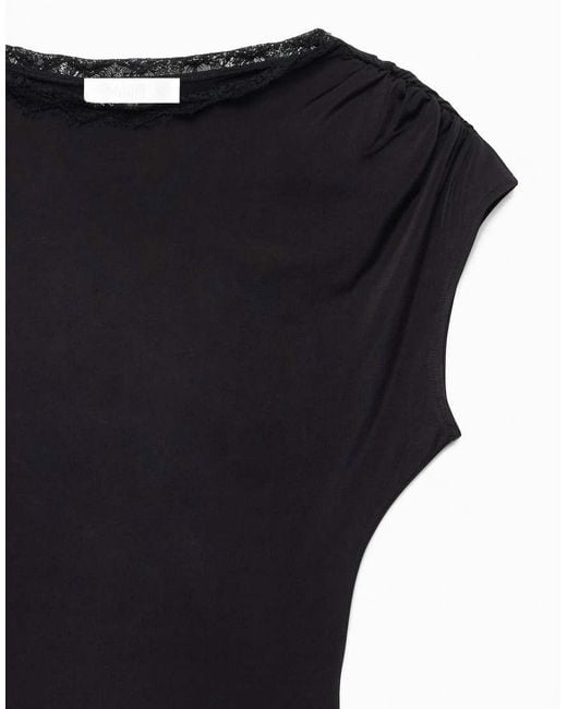 NA-KD Black Short Sleeve Lace Top