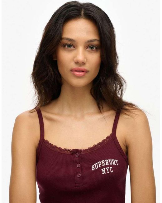 Superdry Purple Athletic Essentials Embroidered Button Cami Top