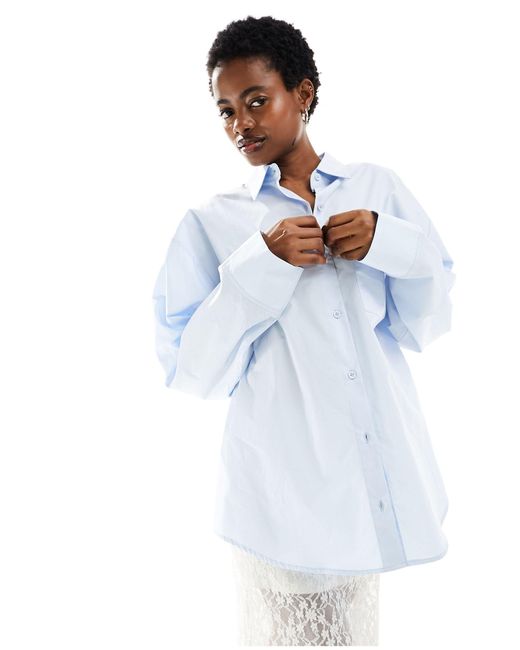 Collusion White Poplin Oversized Shirt With Buckle Back
