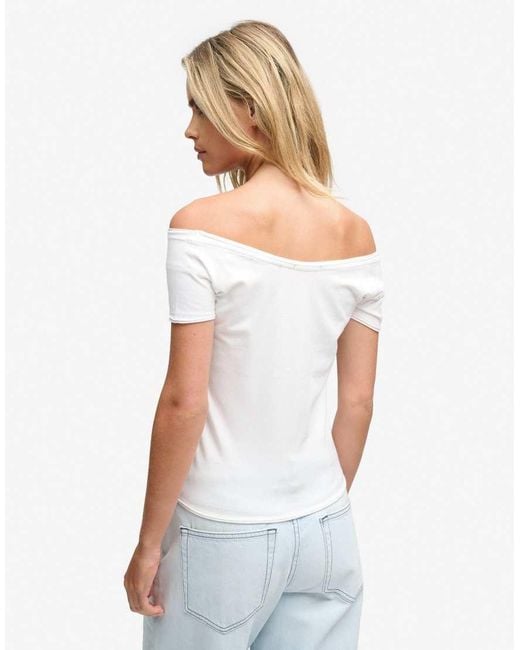 Superdry White Bardot Short Sleeve Off Shoulder Top