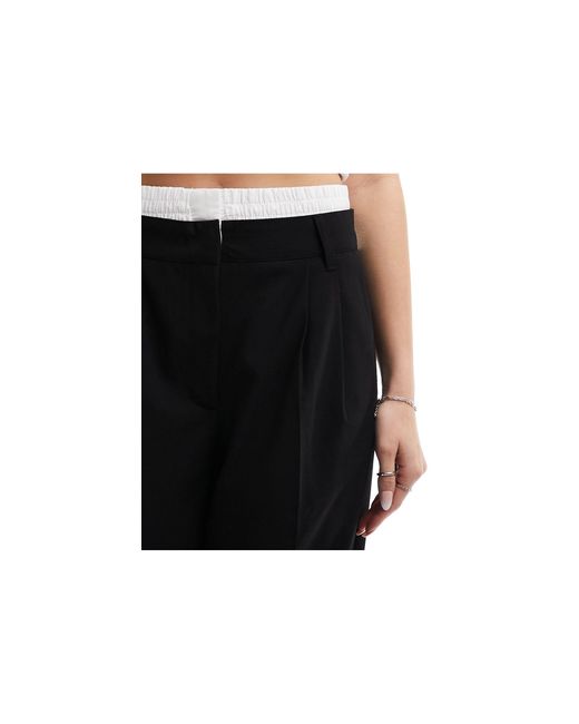 Pantalon large ajusté avec taille style caleçon Bershka en coloris Black