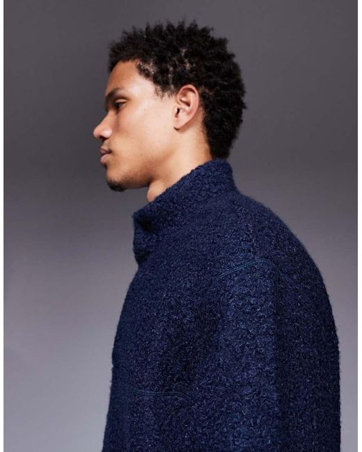 ASOS Blue Relaxed Boxy Polo Funnel Neck Sweatshirt for men