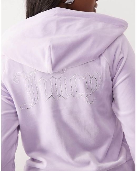Juicy Couture Purple Velour Diamante Logo Detail Zip Through Hoodie Co-Ord