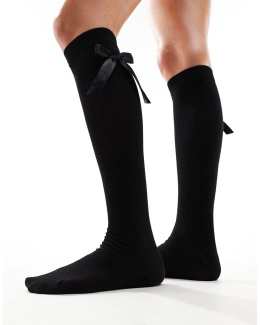 ASOS Black Knee High Socks With Bow