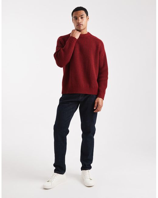 ASOS – schwerer oversize-strickpullover aus wollmix in Red für Herren