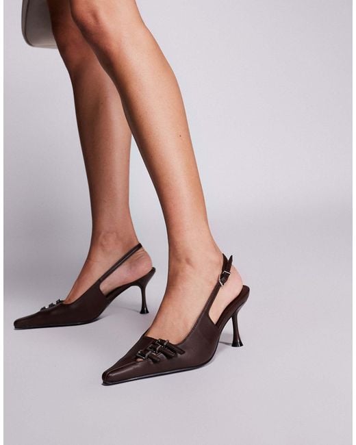 Public Desire White Devoted Slingback Heeled Shoes With Buckle Detail