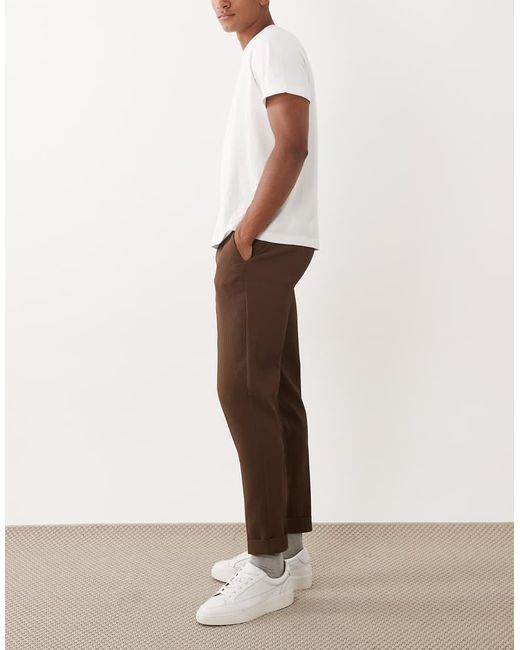 ASOS Brown Tailored Tapered Comfort Ribbed Trousers for men