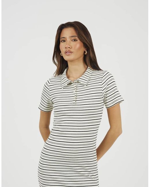 Brave Soul White Striped Collared Maxi Dress With Split Detail