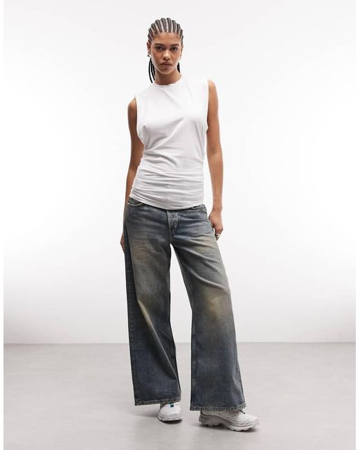 Weekday White Sleeveless Top With Cinched Gathered Waist