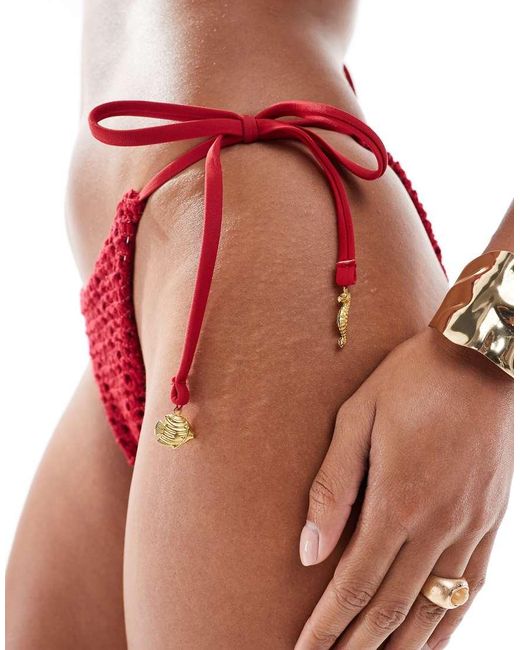 ASOS Red Este Charm Crochet Tie Side Bikini Bottoms