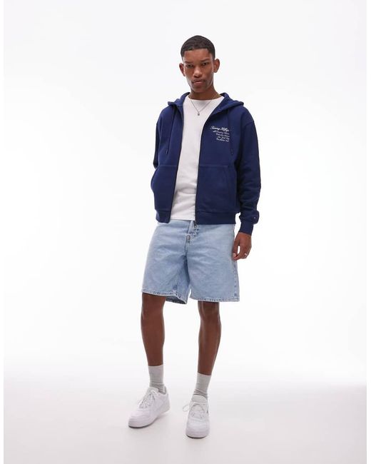 Tommy Hilfiger Hoodie Met Logo En Rits in het Blue voor heren