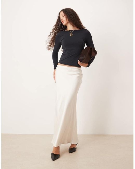 Abercrombie & Fitch Natural Satin Look High Rise Bias Cut Maxi Skirt
