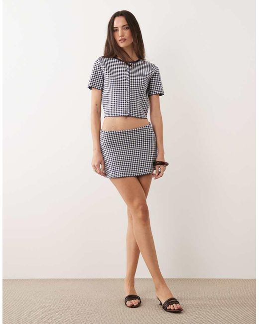 GOOD AMERICAN Blue Fine Knit Round Neck Short Sleeve Button Through Top Co-ord