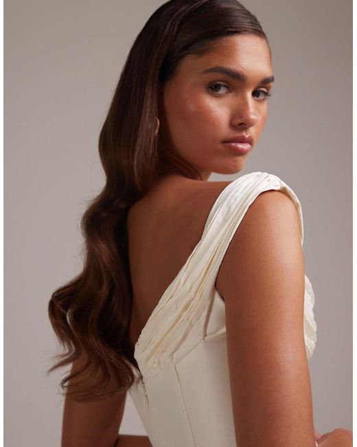 ASOS Brown Ruched Off Shoulder Structured Midaxi Wedding Dress
