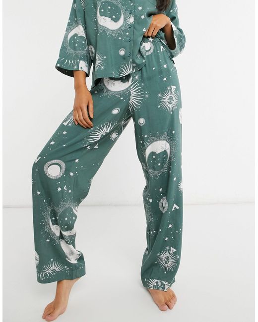 ASOS Green Mix & Match Astrology Print 100% Modal Pyjama Trouser
