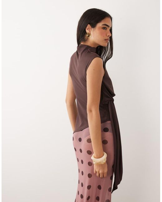 ASOS Brown Grown On Neck Sleeveless Top With Tie Detail