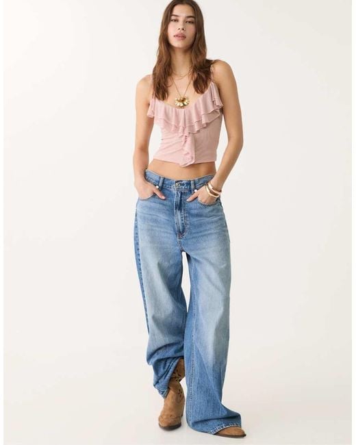 Stradivarius Pink Ruffled Tulle Top
